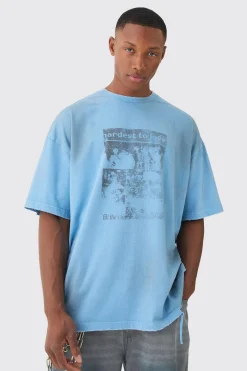Premium Oversized Washed & Printed T-shirt | BoohooMAN UK