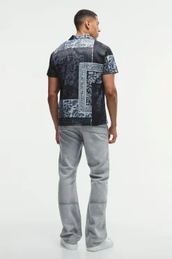 Printed Satin Revere Short Sleeve Shirt | BoohooMAN UK