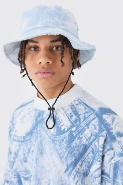 Printed Tie Dye Boonie Hat In Blue | BoohooMAN UK