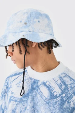 Printed Tie Dye Boonie Hat In Blue | BoohooMAN UK