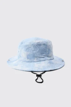 Printed Tie Dye Boonie Hat In Blue | BoohooMAN UK