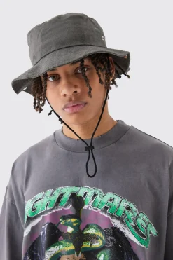 Printed Tie Dye Boonie Hat In Black | BoohooMAN UK