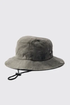 Printed Tie Dye Boonie Hat In Black | BoohooMAN UK