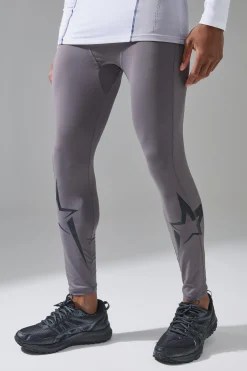P-Star Active Base Layer Leggings With Star Print | BoohooMAN UK