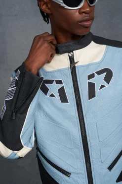 P-Star Boxy Faux Leather Panelled Moto Jacket | BoohooMAN UK