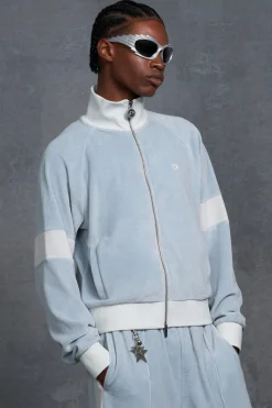 P-Star Funnel Neck Velour Track Top | BoohooMAN UK