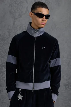 P-Star Funnel Neck Velour Track Top | BoohooMAN UK