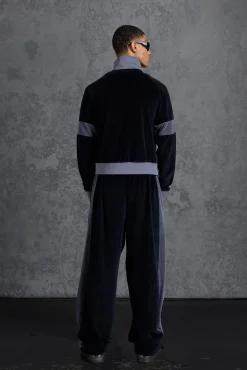 P-Star Funnel Neck Velour Track Top | BoohooMAN UK