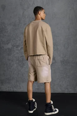 P-Star Loose Fit Washed Jersey Shorts With Distressing | BoohooMAN UK