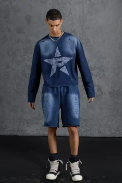 P-Star Loose Fit Washed Jersey Shorts With Distressing | BoohooMAN UK