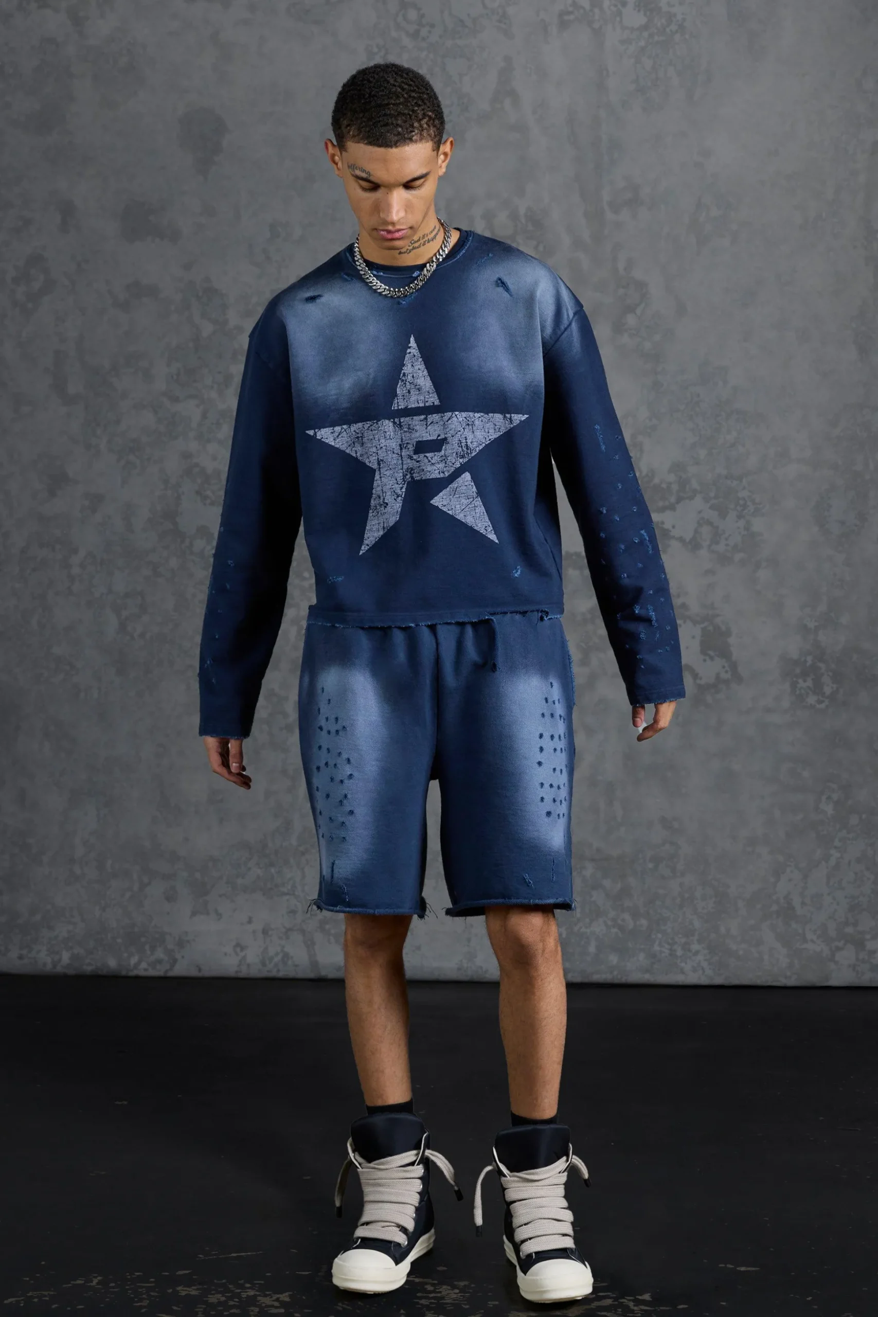 P-Star Loose Fit Washed Jersey Shorts With Distressing | BoohooMAN UK