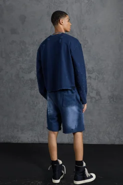 P-Star Loose Fit Washed Jersey Shorts With Distressing | BoohooMAN UK