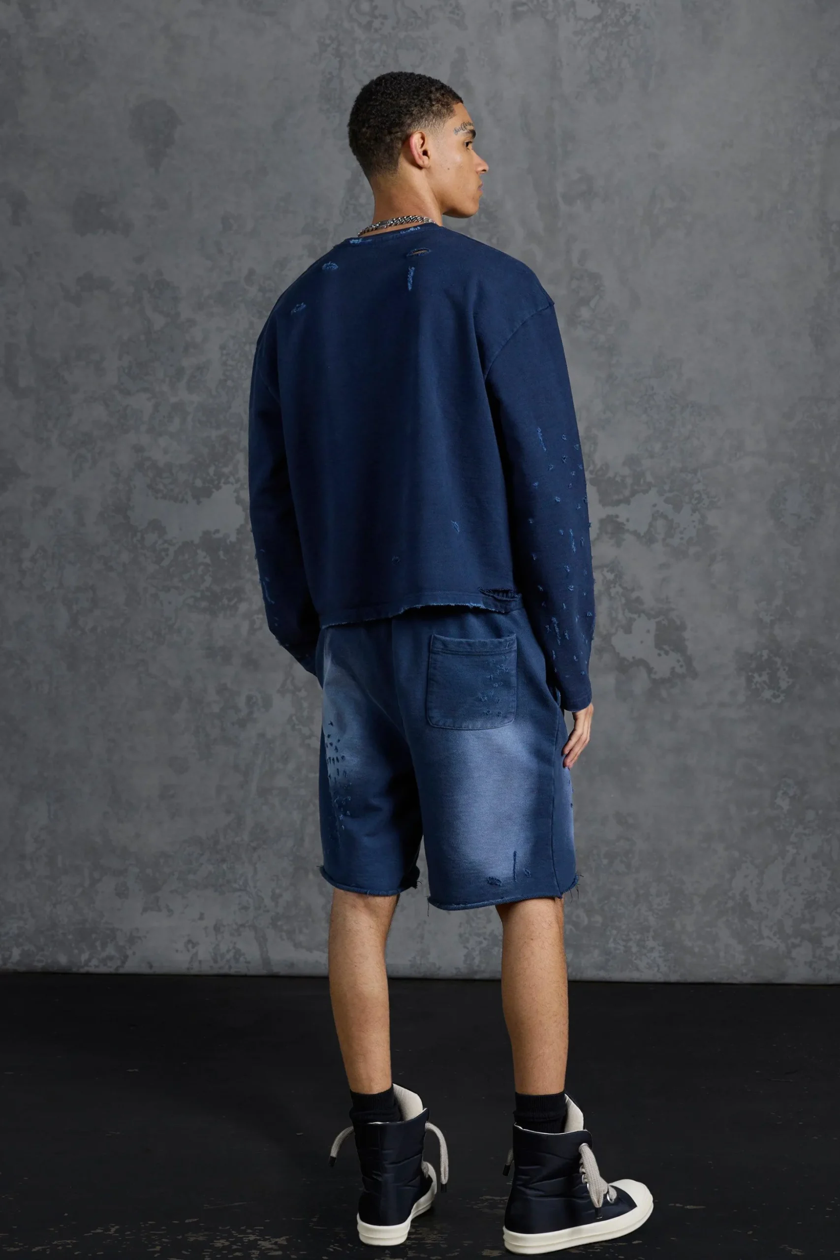 P-Star Loose Fit Washed Jersey Shorts With Distressing | BoohooMAN UK