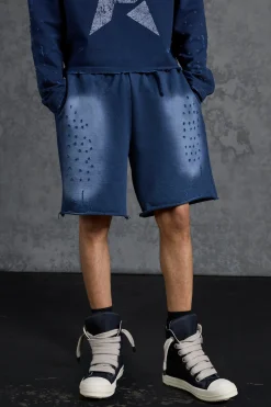 P-Star Loose Fit Washed Jersey Shorts With Distressing | BoohooMAN UK