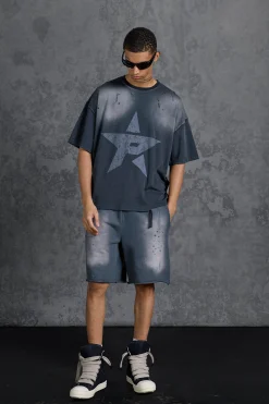 P-Star Loose Fit Washed Jersey Shorts With Distressing | BoohooMAN UK