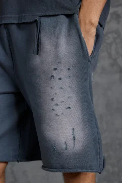 P-Star Loose Fit Washed Jersey Shorts With Distressing | BoohooMAN UK