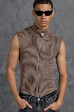 P-Star Muscle Fit Acid Wash Sleeveless Rib Knit Jumper | BoohooMAN UK