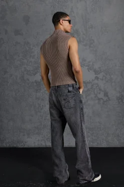 P-Star Muscle Fit Acid Wash Sleeveless Rib Knit Jumper | BoohooMAN UK