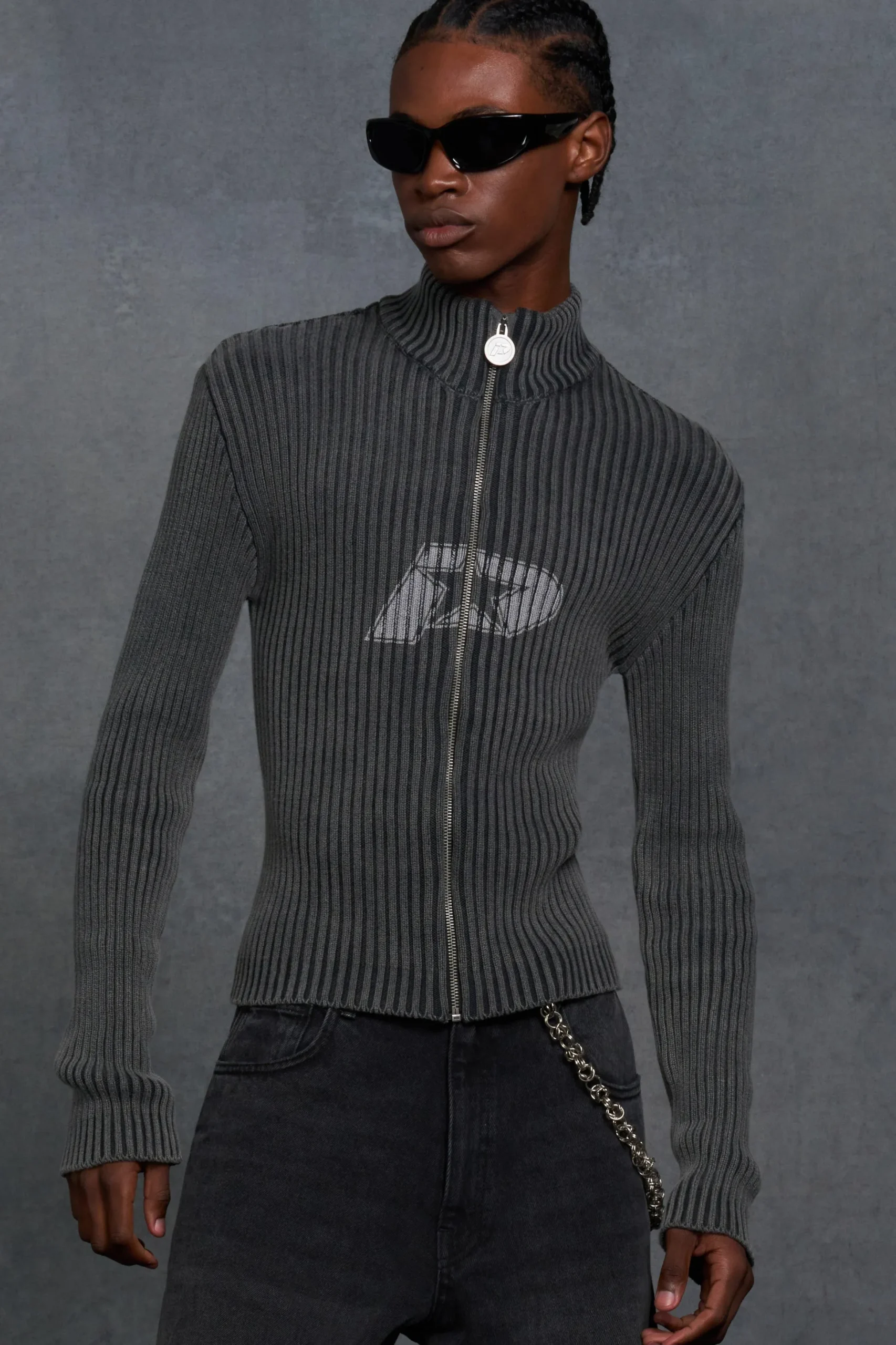 P-Star Muscle Fit Acid Wash Rib Knit Chest Print Jumper | BoohooMAN UK