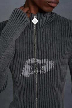 P-Star Muscle Fit Acid Wash Rib Knit Chest Print Jumper | BoohooMAN UK
