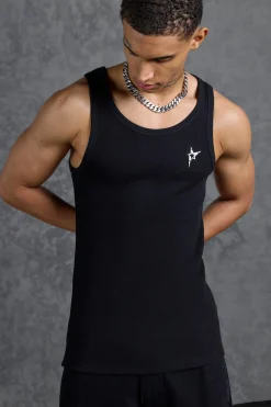 P-Star Muscle Fit Metal Branded Ribbed Vest | BoohooMAN UK