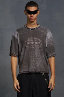 P-Star Oversized Boxy Soft Touch P-Star Burnout T-Shirt | BoohooMAN UK