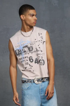 P-Star Oversized Boxy Tank Top With Graffiti Print | BoohooMAN UK