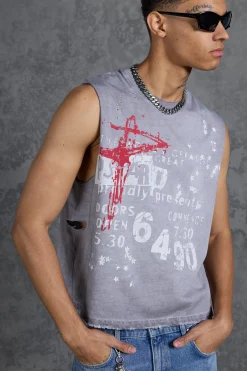 P-Star Oversized Boxy Tank Top With Graffiti Print | BoohooMAN UK