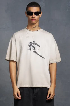 P-Star Oversized Boxy T-Shirt With Ski Print | BoohooMAN UK