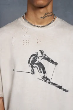 P-Star Oversized Boxy T-Shirt With Ski Print | BoohooMAN UK