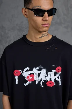 P-Star Oversized Boxy T-Shirt With Graphic Lip Print | BoohooMAN UK