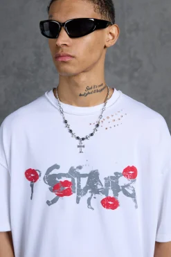 P-Star Oversized Boxy T-Shirt With Graphic Lip Print | BoohooMAN UK