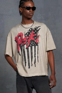 P-Star Oversized Boxy T-Shirt With Flag Print | BoohooMAN UK