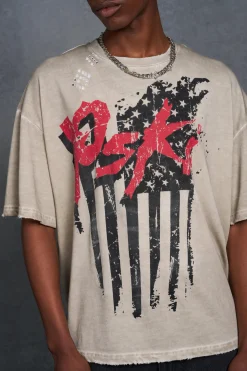 P-Star Oversized Boxy T-Shirt With Flag Print | BoohooMAN UK