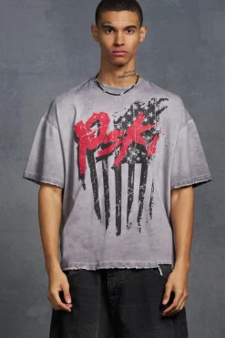 P-Star Oversized Boxy T-Shirt With Flag Print | BoohooMAN UK