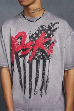 P-Star Oversized Boxy T-Shirt With Flag Print | BoohooMAN UK