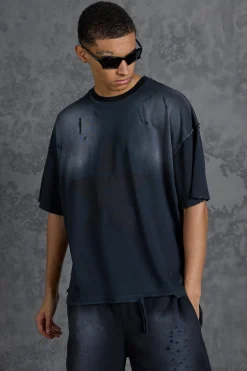 P-Star Oversized Boxy Washed T-Shirt With Star Print | BoohooMAN UK