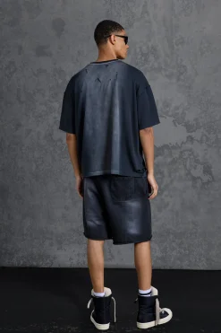 P-Star Oversized Boxy Washed T-Shirt With Star Print | BoohooMAN UK