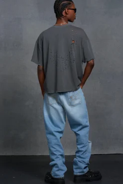 P-Star Oversized Boxy Washed T-Shirt With Skull Print | BoohooMAN UK