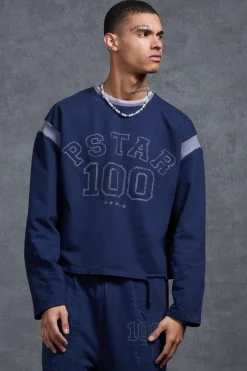 P-Star Oversized Cropped Sweatshirt With 100 Print | BoohooMAN UK