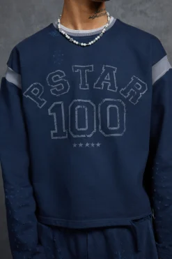P-Star Oversized Cropped Sweatshirt With 100 Print | BoohooMAN UK