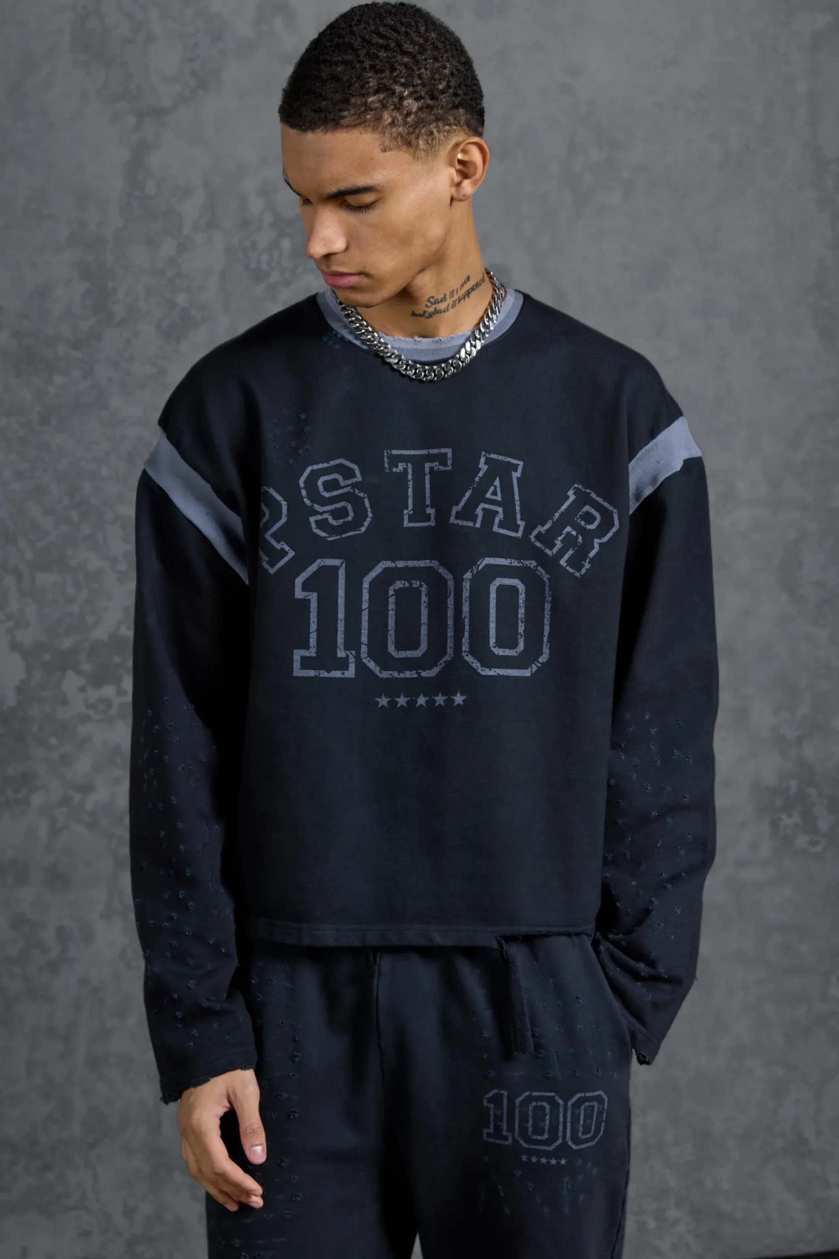 P-Star Oversized Cropped Sweatshirt With 100 Print | BoohooMAN UK