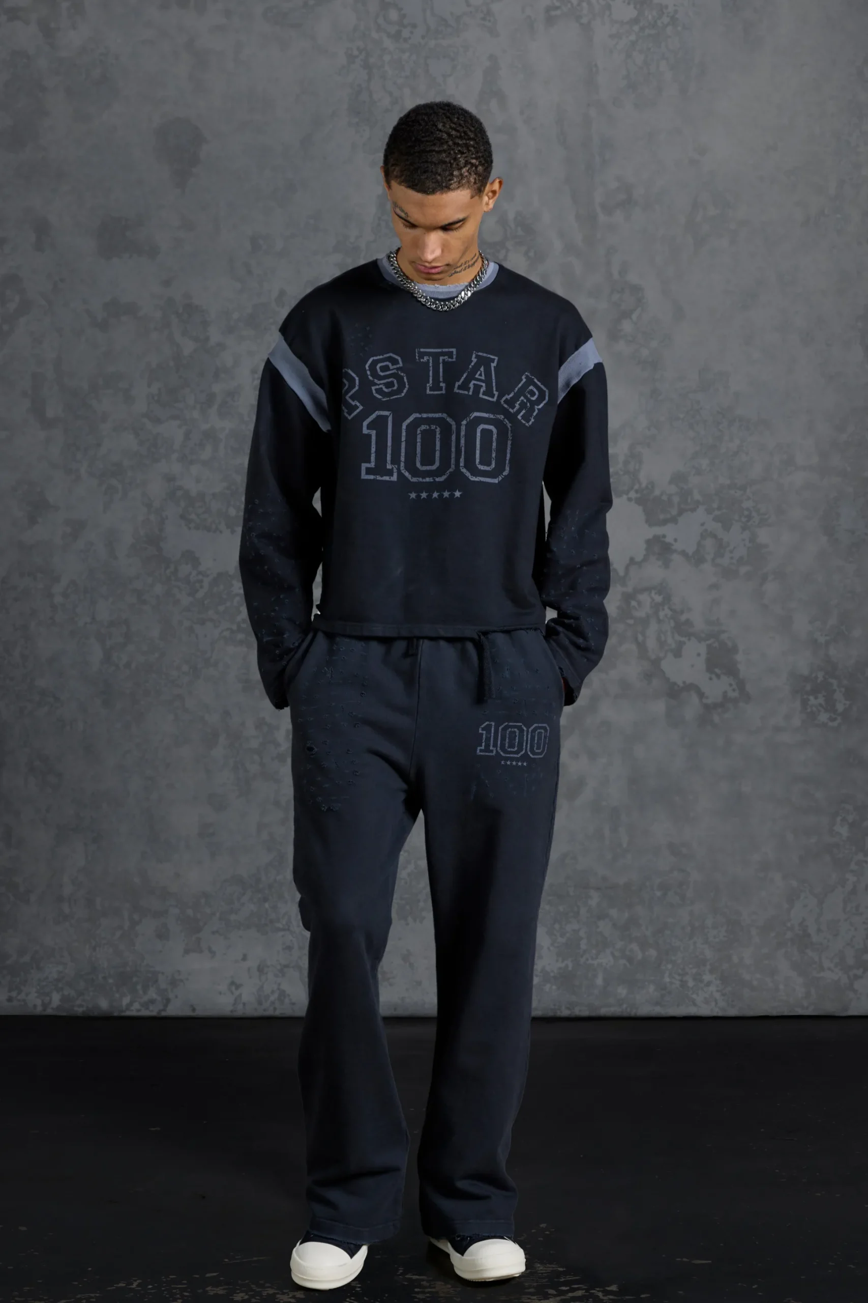 P-Star Oversized Cropped Sweatshirt With 100 Print | BoohooMAN UK