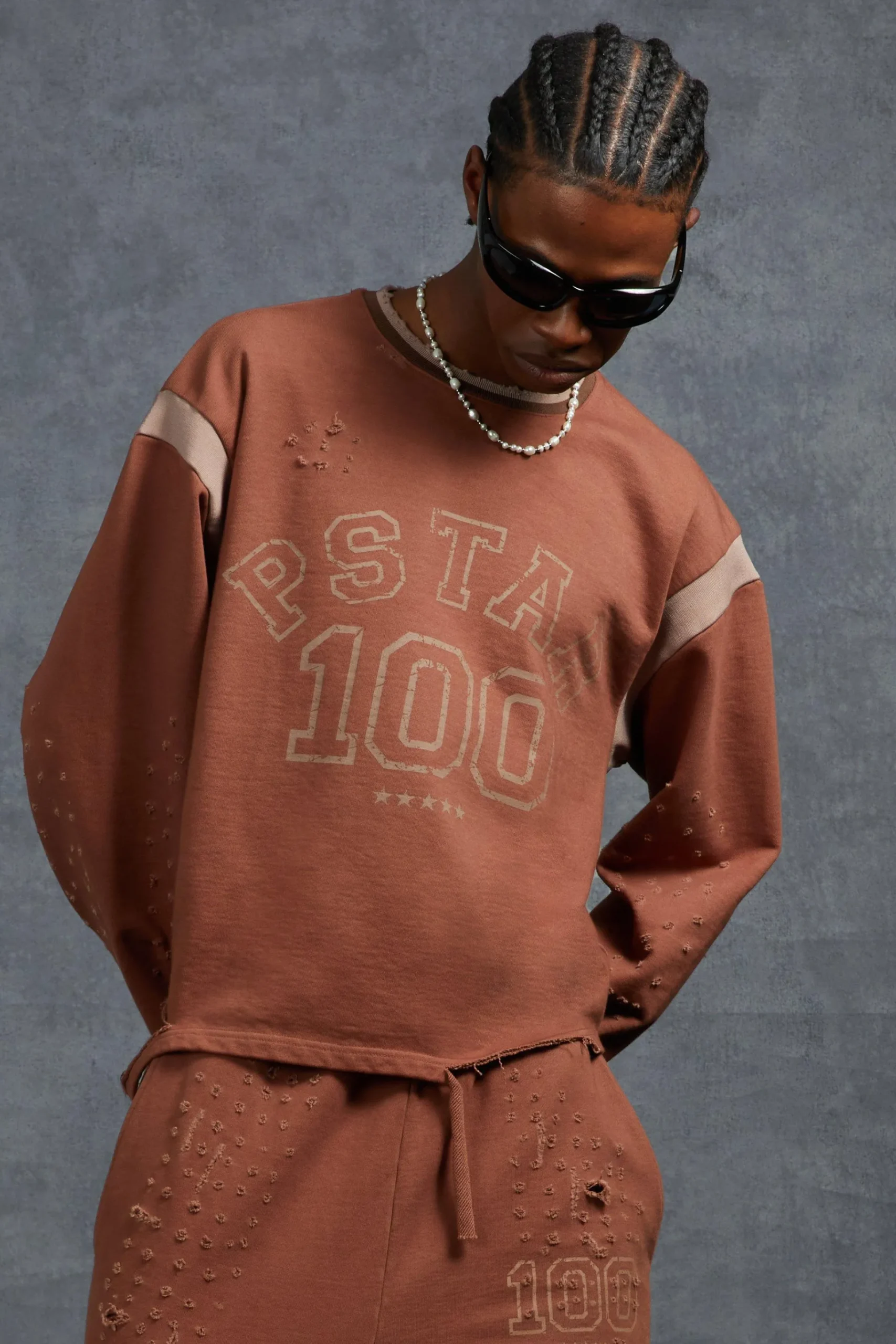 P-Star Oversized Cropped Sweatshirt With 100 Print | BoohooMAN UK