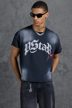 P-Star Oversized Cropped T-Shirt With P-Star Print | BoohooMAN UK