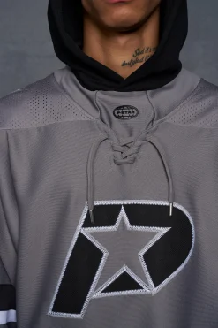 P-Star Oversized Hooded Hockey Jersey With Applique | BoohooMAN UK