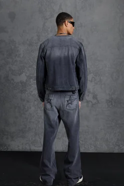P-Star Regular Fit Boxy Collarless Denim Jacket | BoohooMAN UK