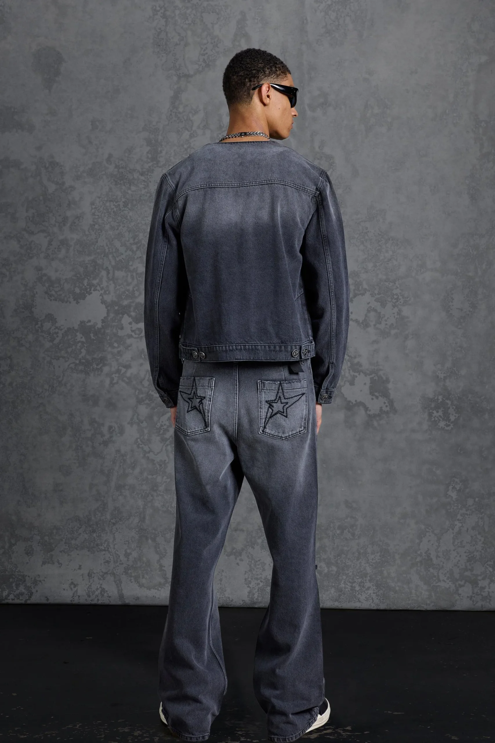 P-Star Regular Fit Boxy Collarless Denim Jacket | BoohooMAN UK