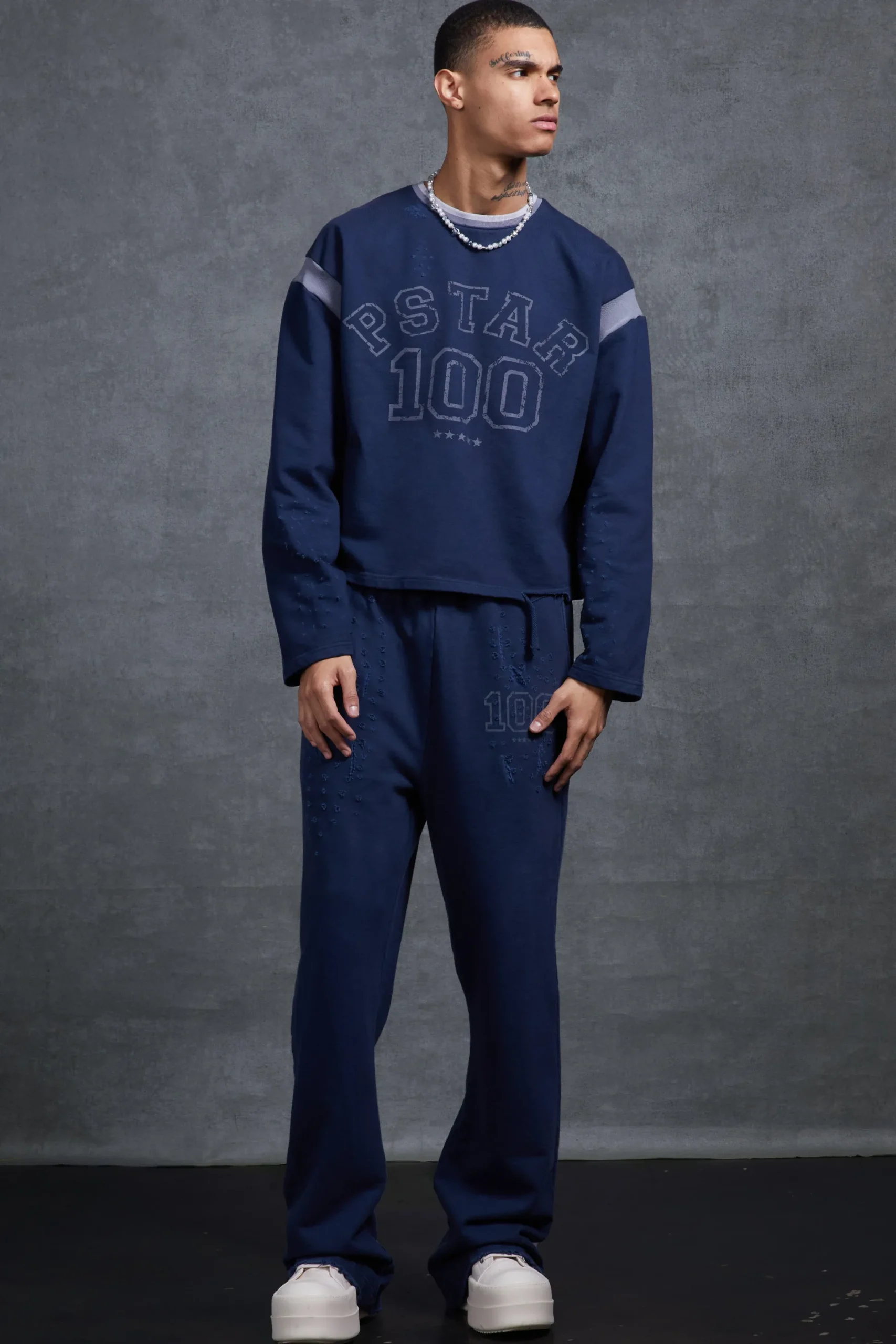 P-Star Slim Fit Flare Joggers With Distressing | BoohooMAN UK