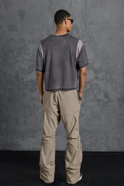 P-Star Slim Fit Flare Stacked Ruched Detail Trousers | BoohooMAN UK